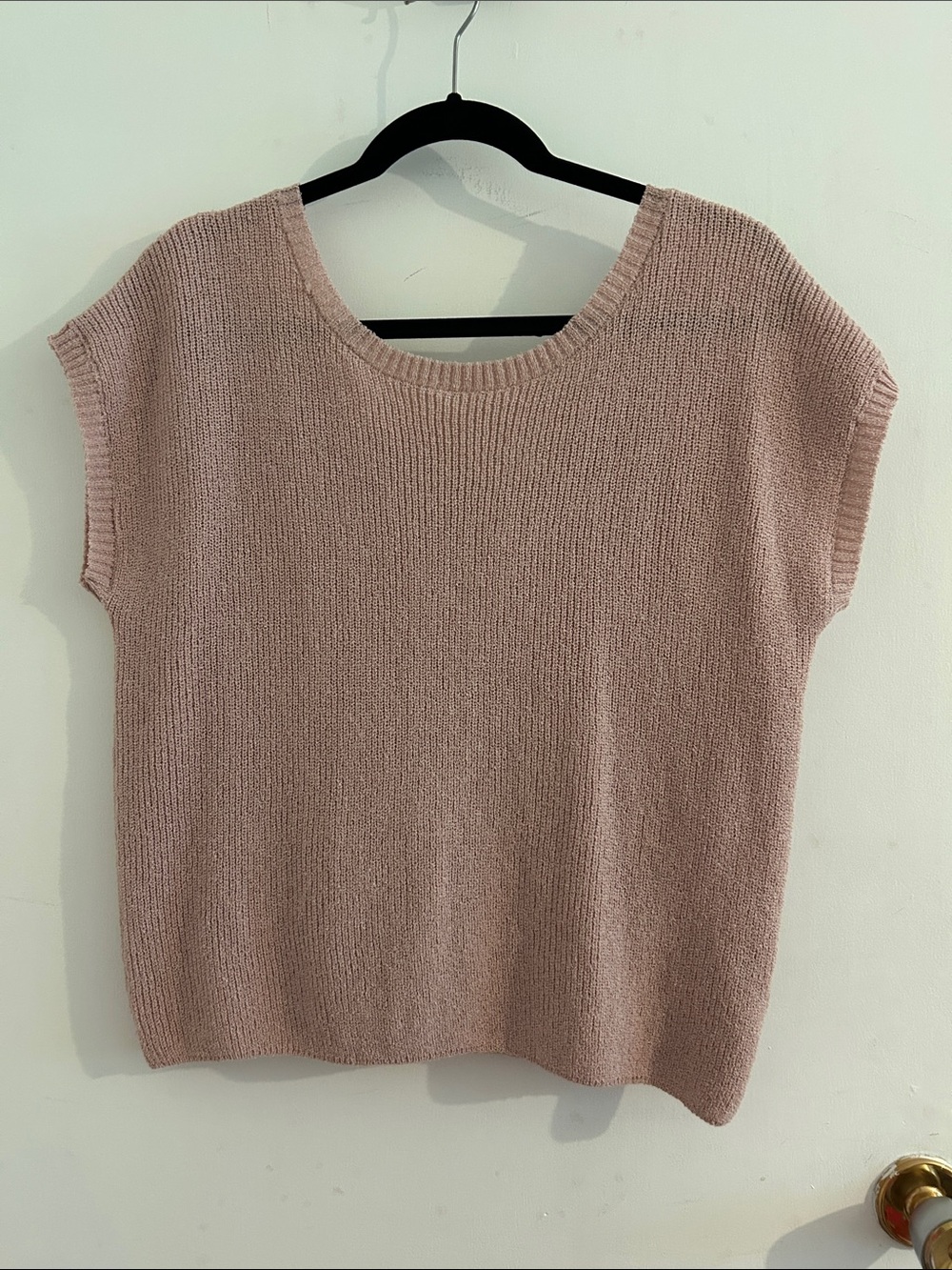 Women's Pink Knit Short-Sleeve Sweater Top with bow in back